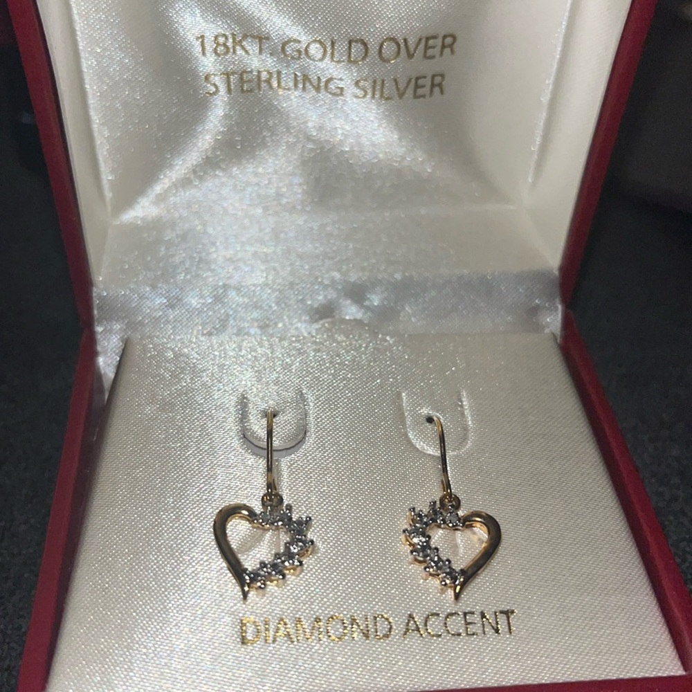 Diamond accent Heart drop earrings NWT